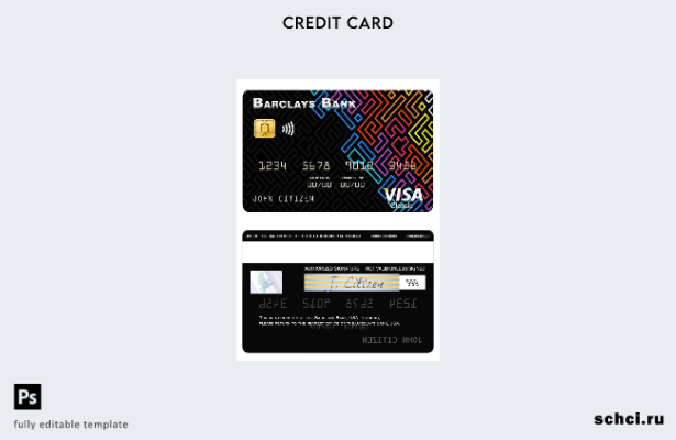 цифровая загрузка шаблона карты Visa США Barclays Bank
